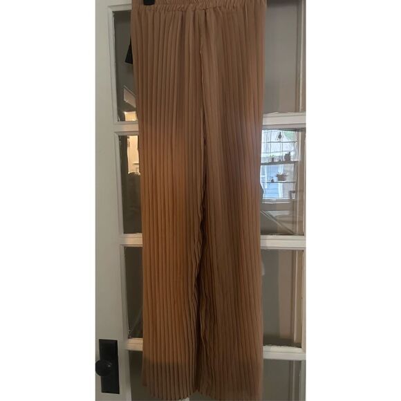 Japna Women’s medium tan brown Accordion Pleated Dress Pants flowy lightweight - Picture 3 of 6